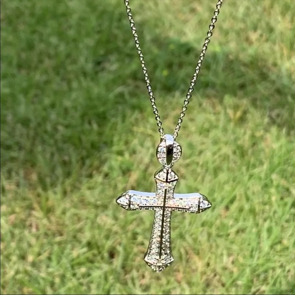 New Luxury Cross 925 Silver Diamond Necklace - Picture 14 of 14